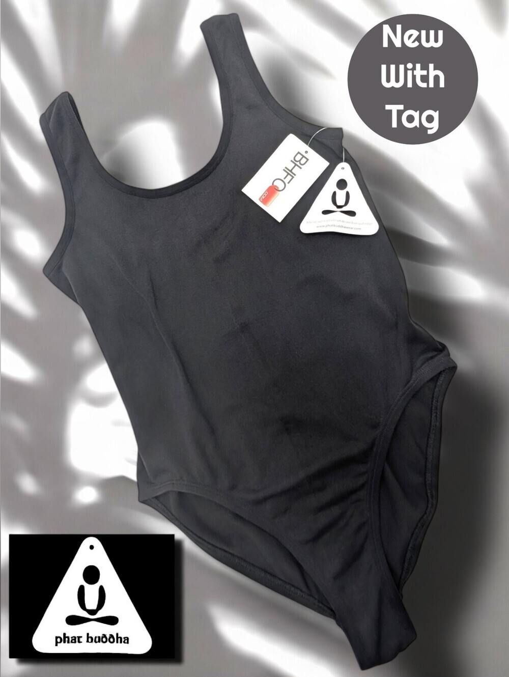 NWT Phat Buddha One Size Jet Black Bryant Park Bodysuit High-Cut Leg| Scoop Neck